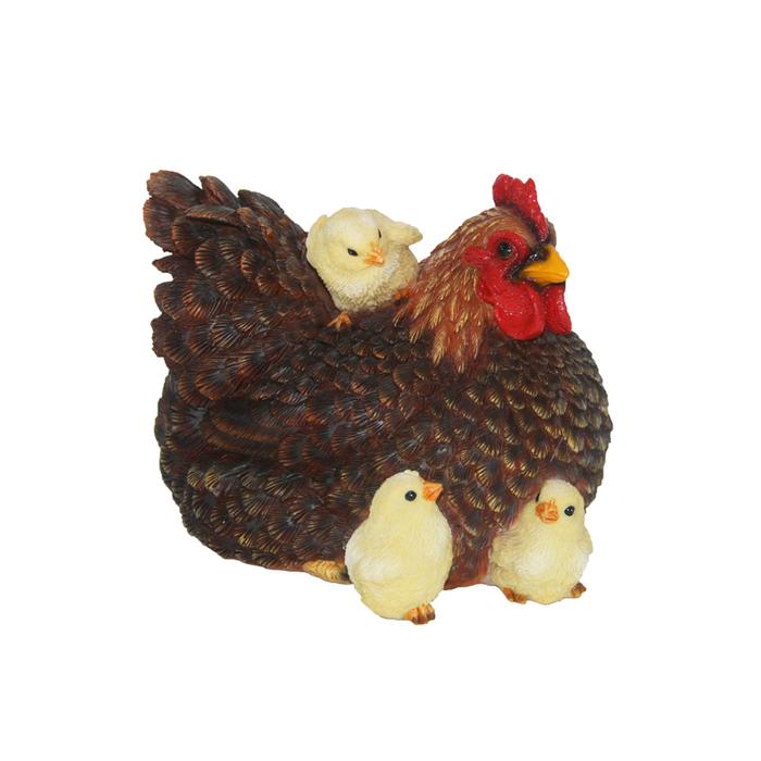 ESSCHERT DESIGN Lying Hen w/ Chicks Statue - Set of 3