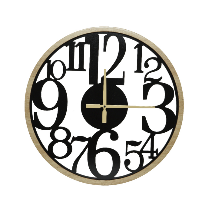 KAEMINGK Matte Black and Timber Clock With Numerals