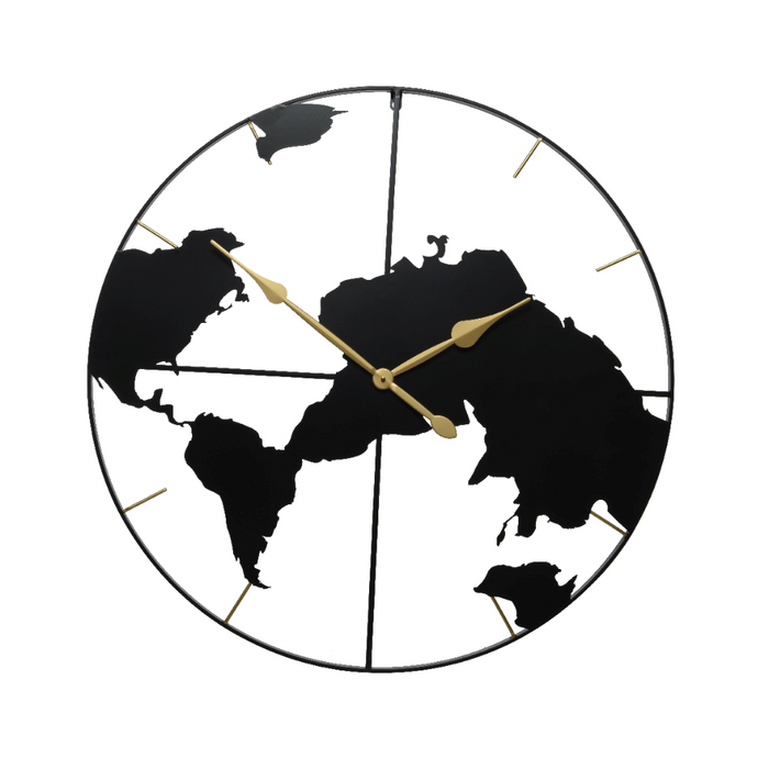 KAEMINGK Matte Black World Map Clock With Gold Hands