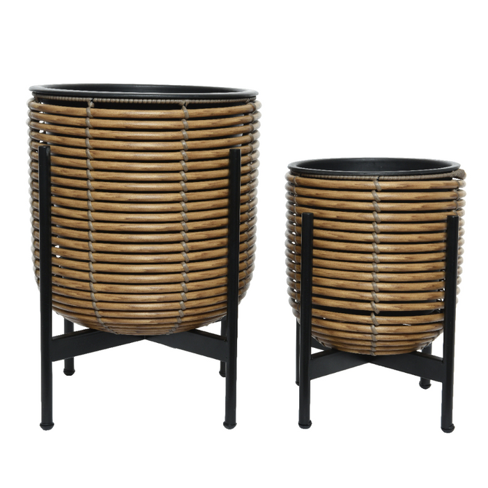 KAEMINGK Wicker Planter On Stand Round - Set of 2