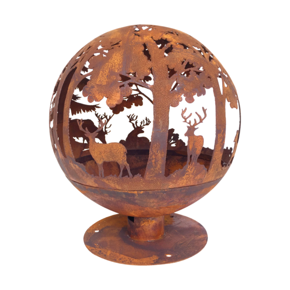 ESSCHERT DESIGN Fire Ball Pre-Rusted Laser Cut - Forest Scene **Limite ...